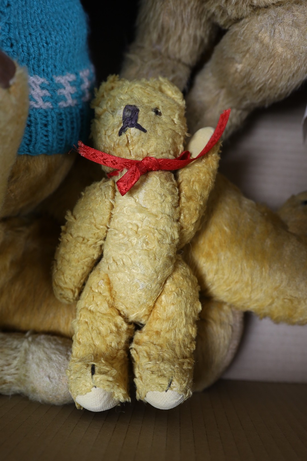 Six British Teddy Bears including Sooty puppet and Pedigree